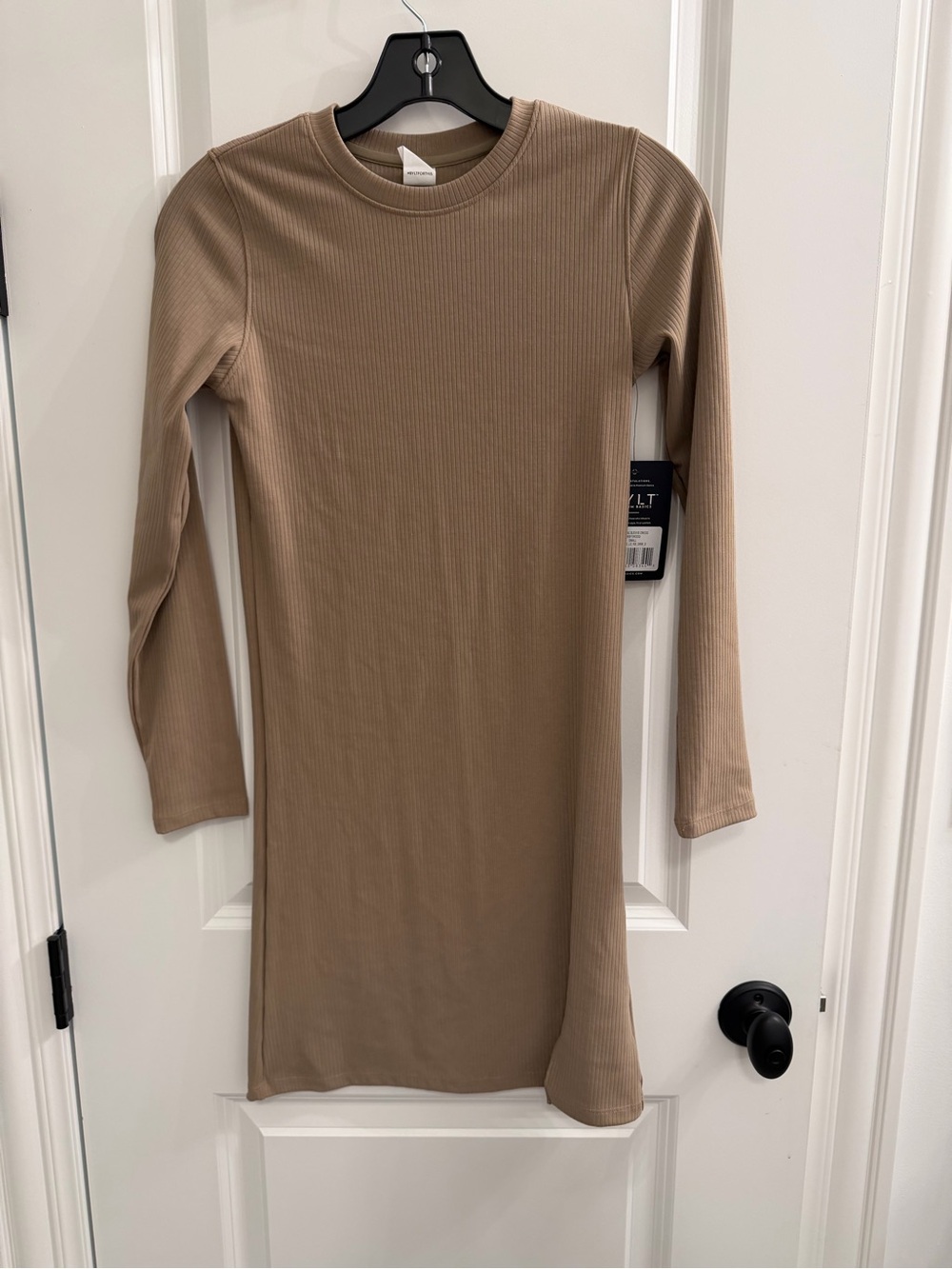 Bylt Ribbed Long Sleeve Bodycon Dress - Beige